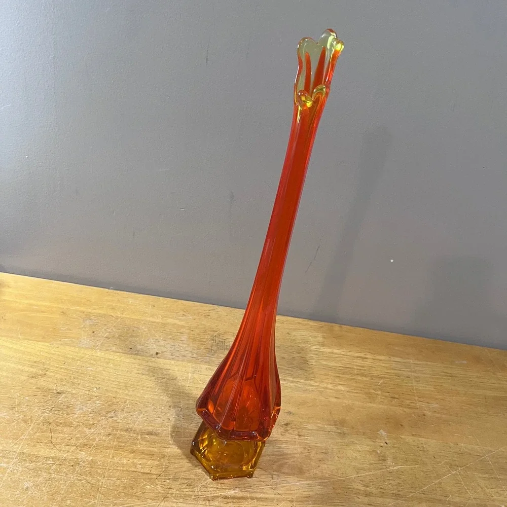 Vtg Viking Epic Column Swung Vase Amberina Orange Glows‎ MCM 20.5